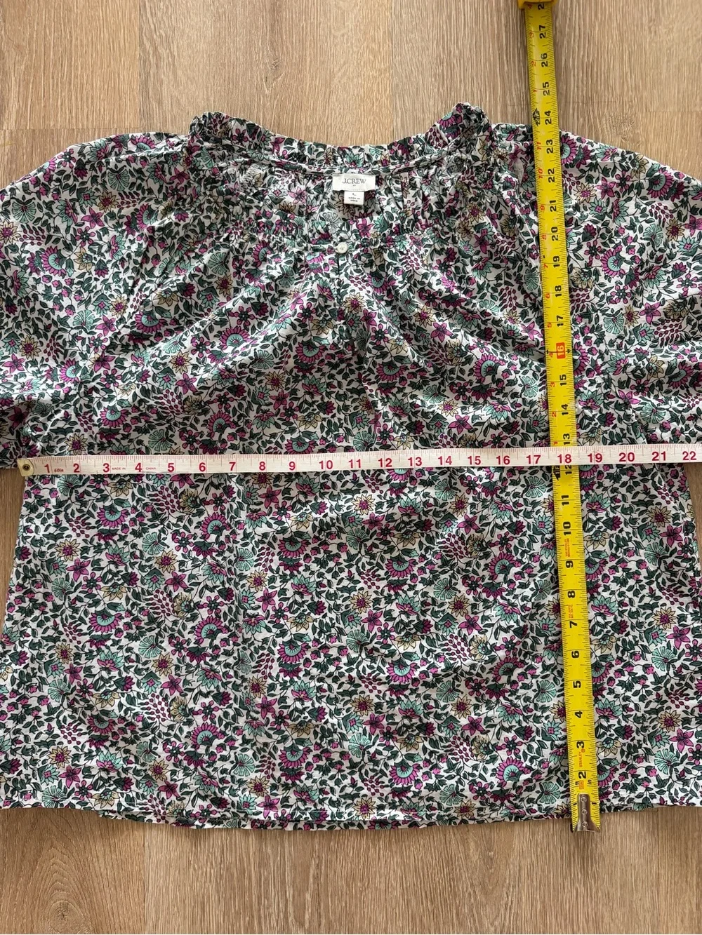J.Crew Floral Smocked Puff Sleeve Cotton Popover Blouse L